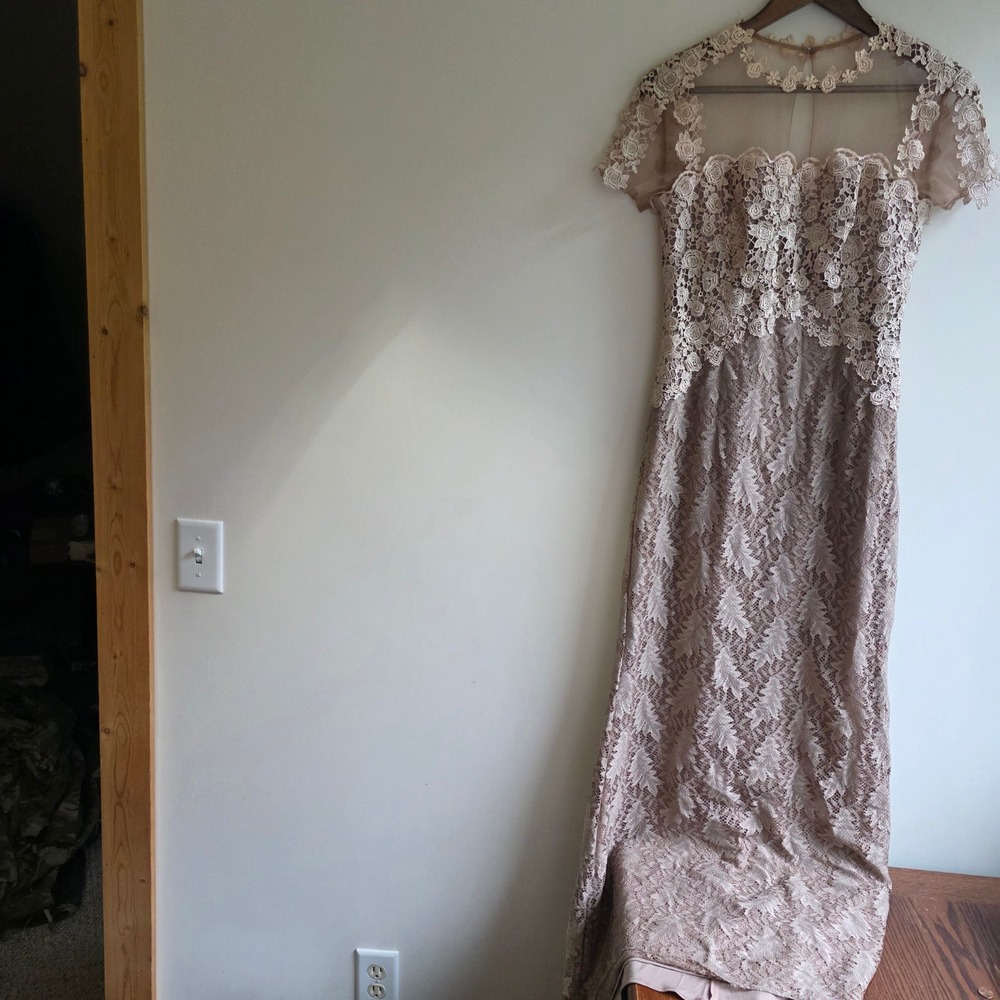 JS Collections Lace Soutache Illusion Gown Tan Nude Formal Dress 6 NEW Soft Girl